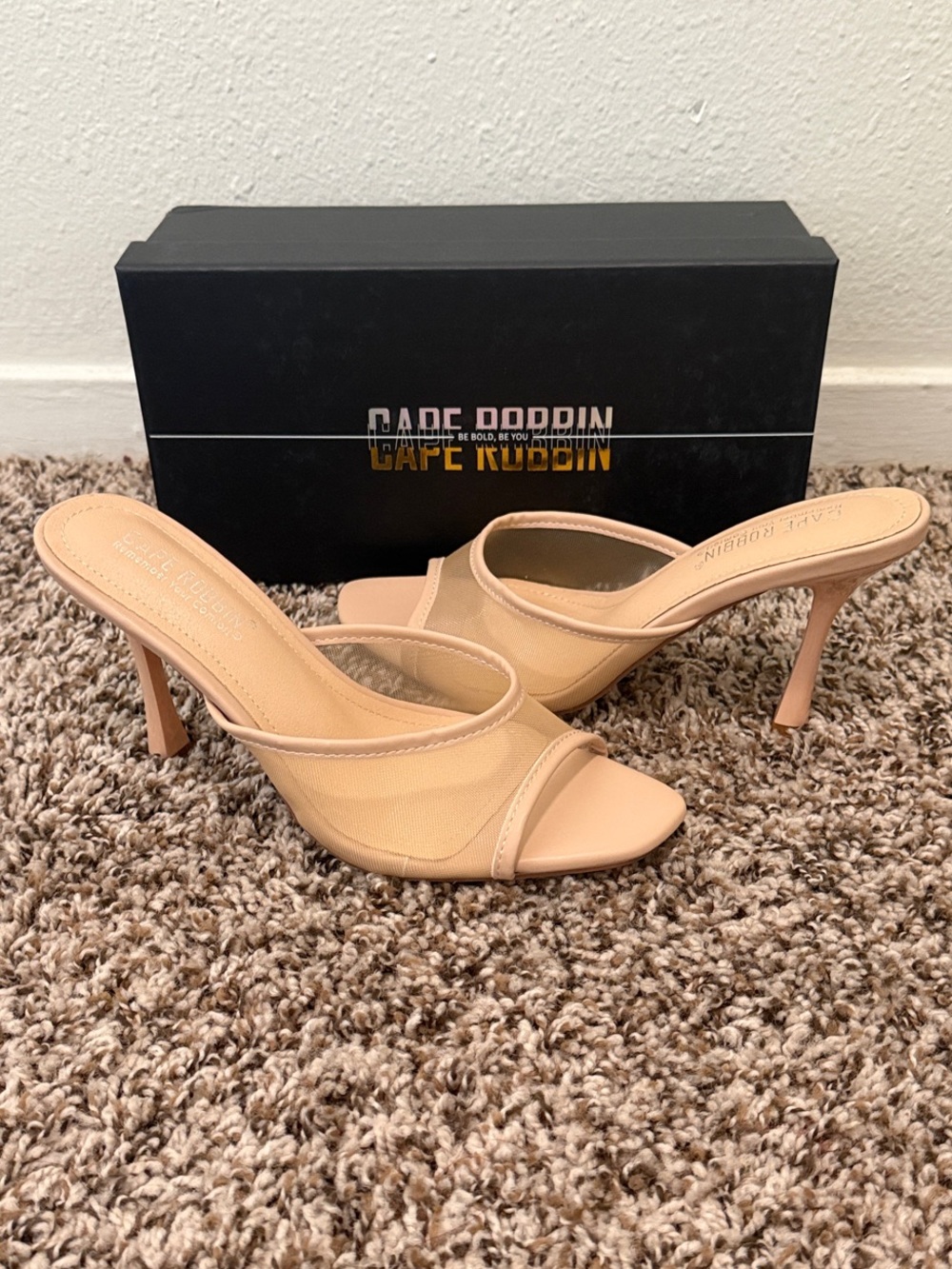 Cape Robbin Beige Nude Mesh Open-Toe Mule Heels